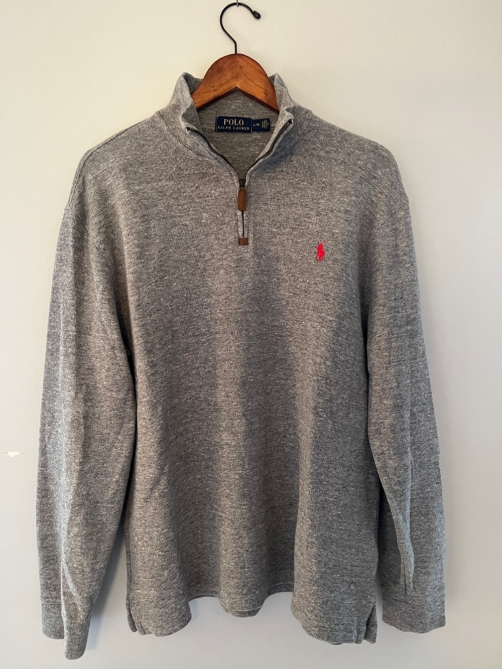 Polo by Ralph Lauren Gray Quarter-Zip Sweater with Red Pony